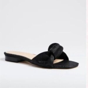 Tuckernuck NEW Black Raffia Britt Square Toe Knot Slip On Flat Sandal Size 7.5